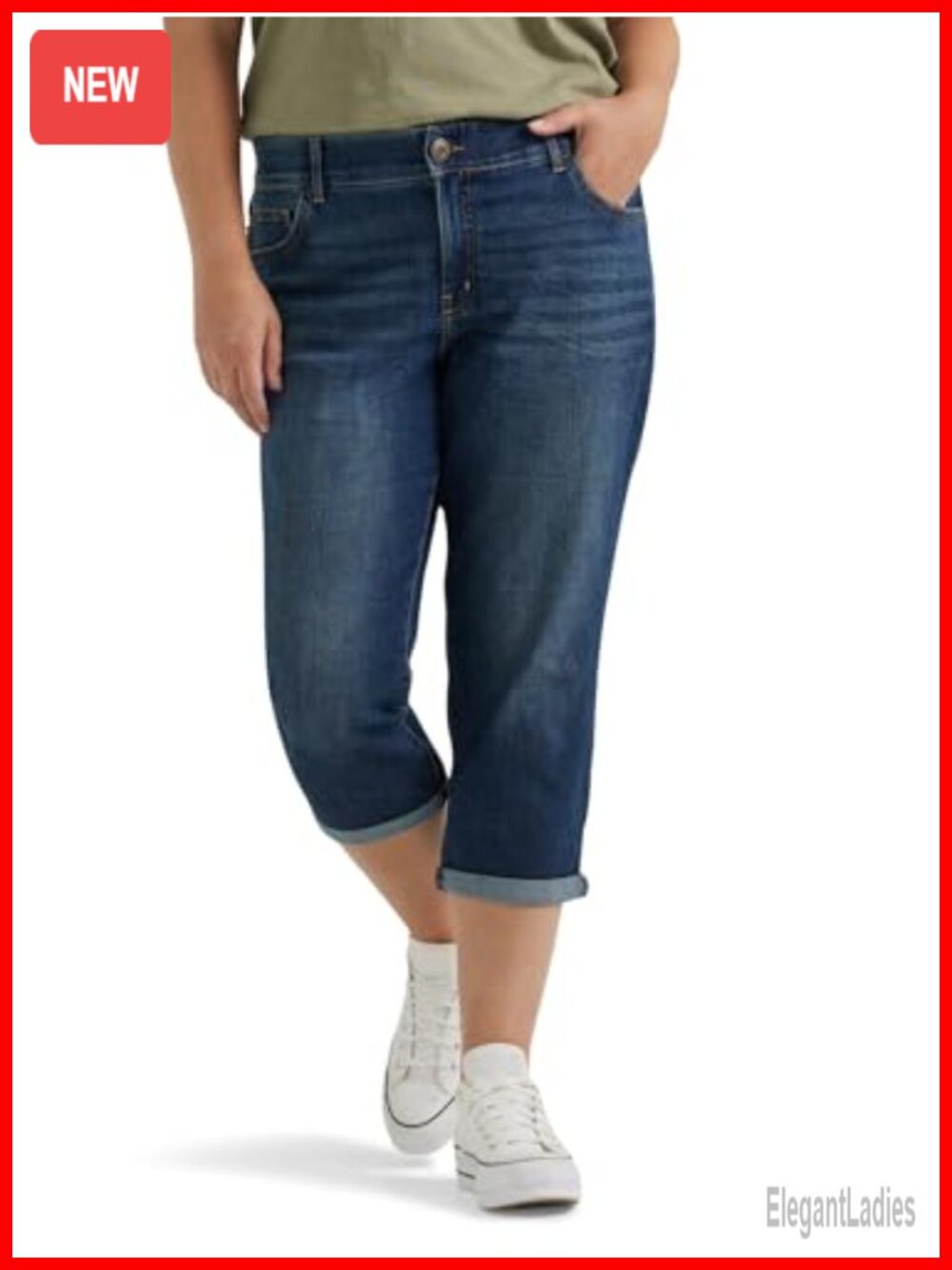 Women's Plus Size Mid Rise Capri Jeans, 5 Pocket Stretch Cotton Blend